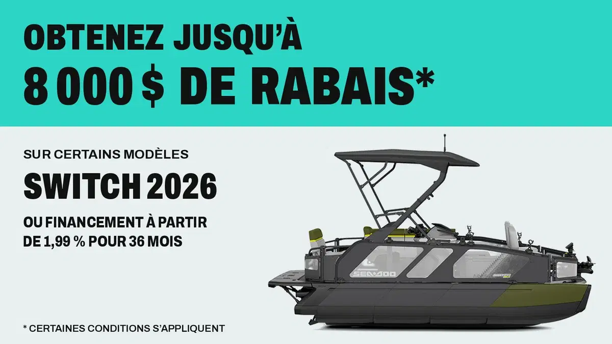 Obtenez jusqu’à 8 000 $ de rabais ou du financement à partir de 1,99 % pour 36 mois sur certains modèles Switch 2026