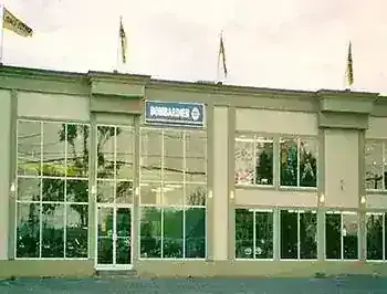 A dealership storefront under the Bombardier banner