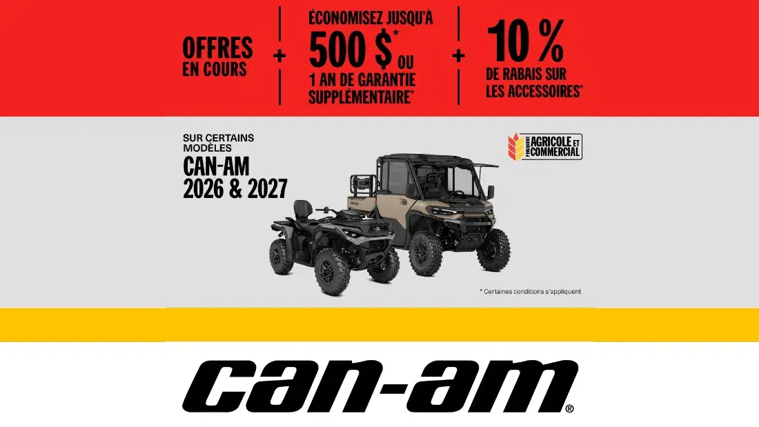 Agricultural and Commercial Program: save up to $500 or get 1 extra year of coverage on select 2026 and 2027 Can-Am models