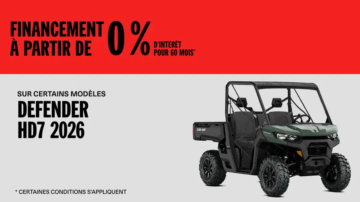 Financing from 0% for 60 months on select 2026 Defender HD7 models