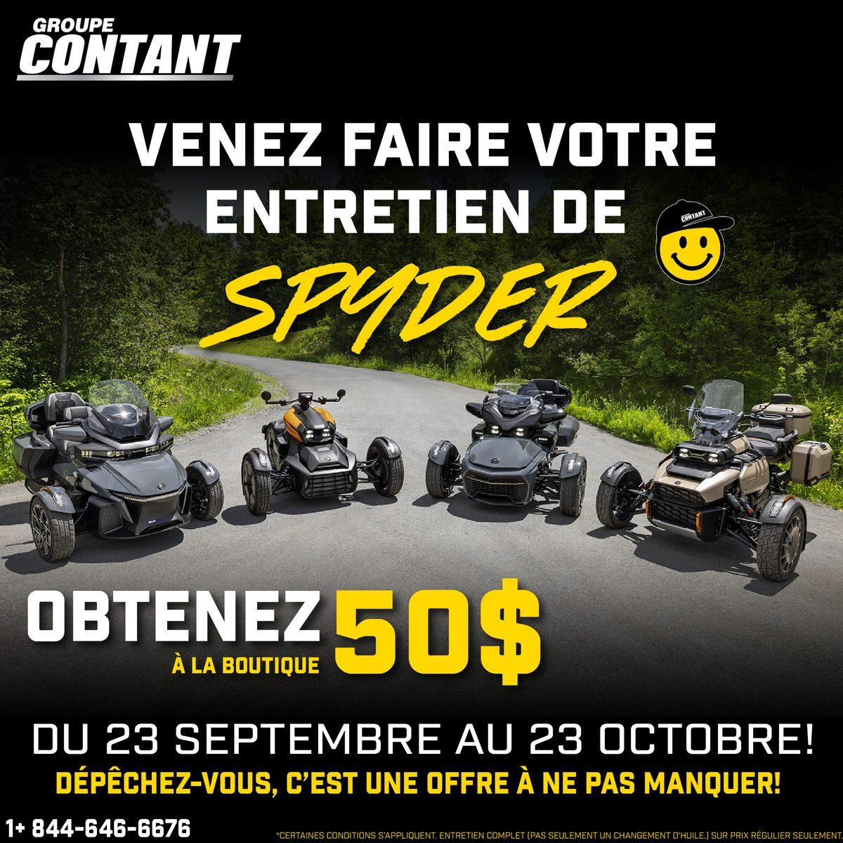 Book your Spyder service: get $50 at the boutique, September 23 to October 23