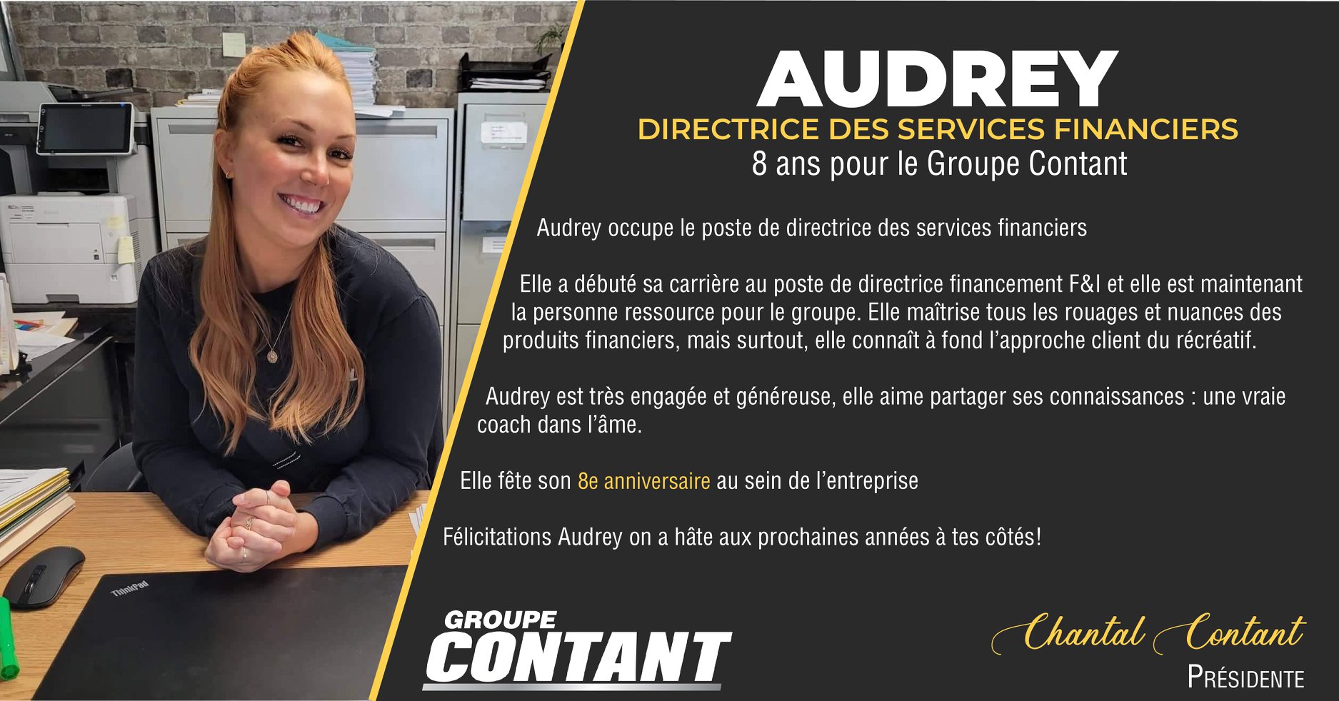 8 ans chez Contant pour Audrey!