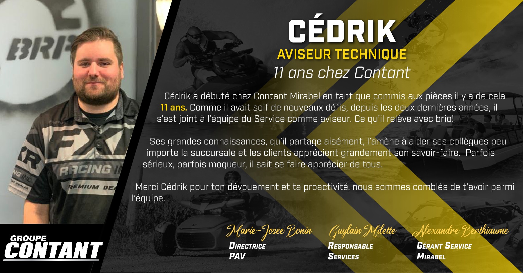 11 ans chez Contant pour Cédrik!