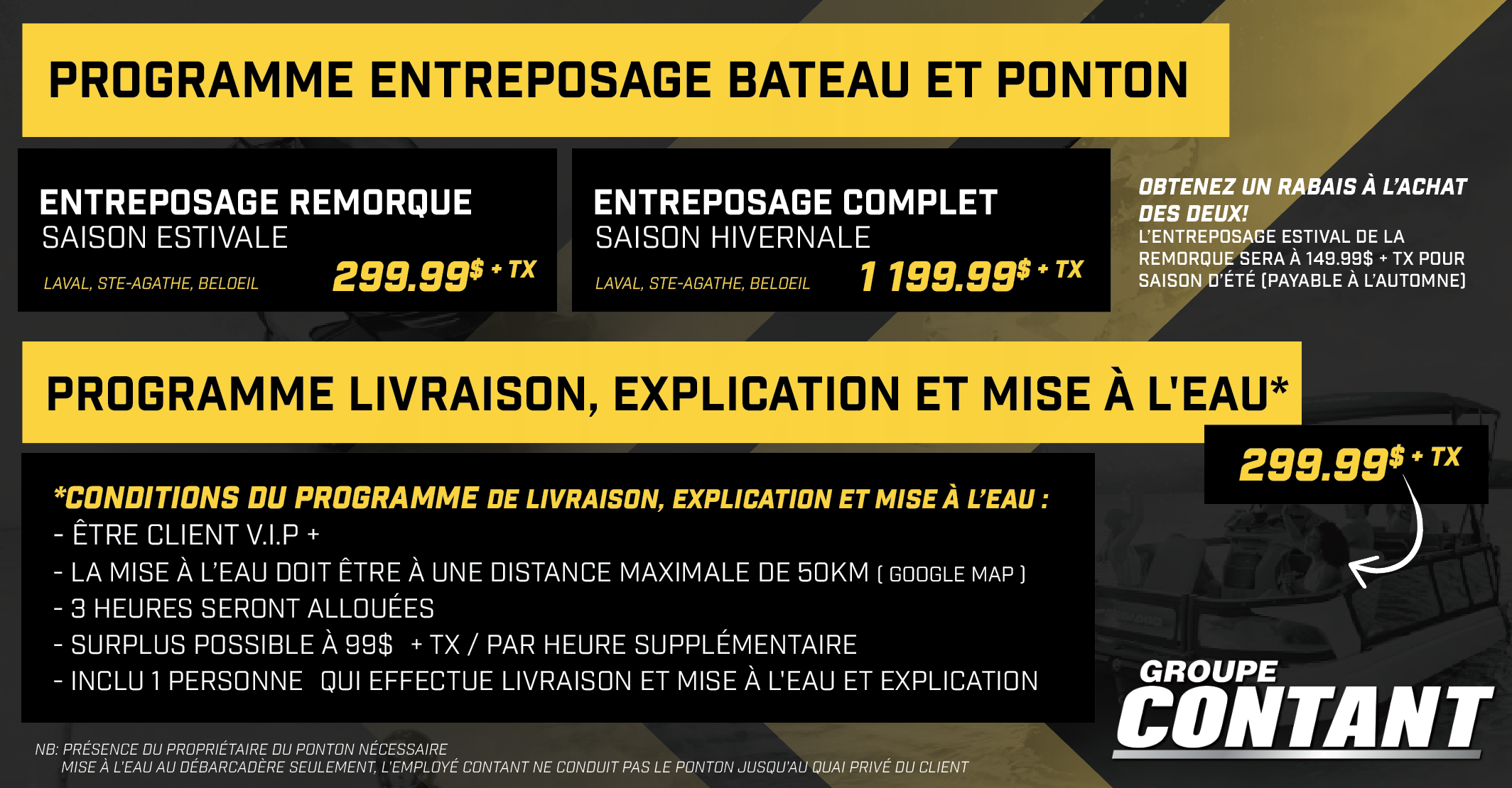 Programme entreposage de bateau/ponton & programme de livraison marine