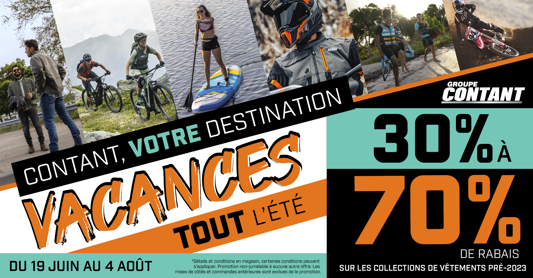 Grande vente été avec des rabais allant de 30% à 70%.