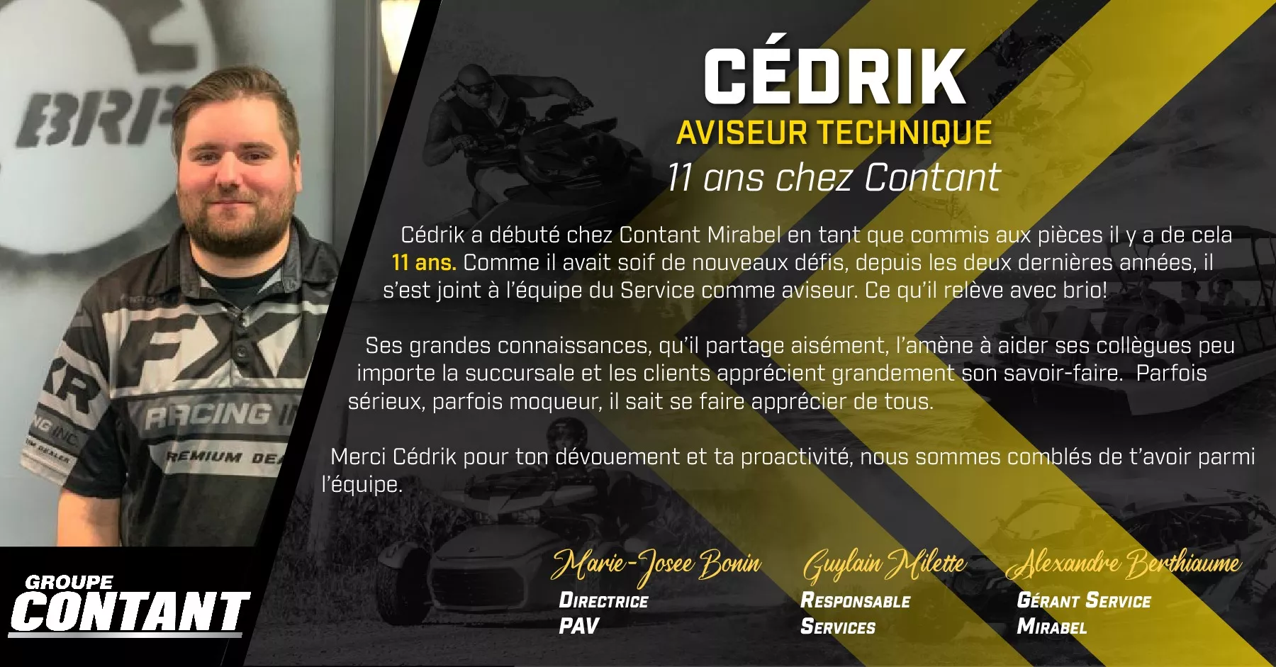 11 ans chez Contant pour Cédrik!